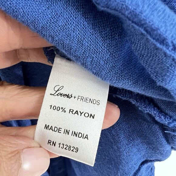 Lovers + Friends Carmella Embroidered Romper Size Small Blue Pockets - Picture 8 of 13